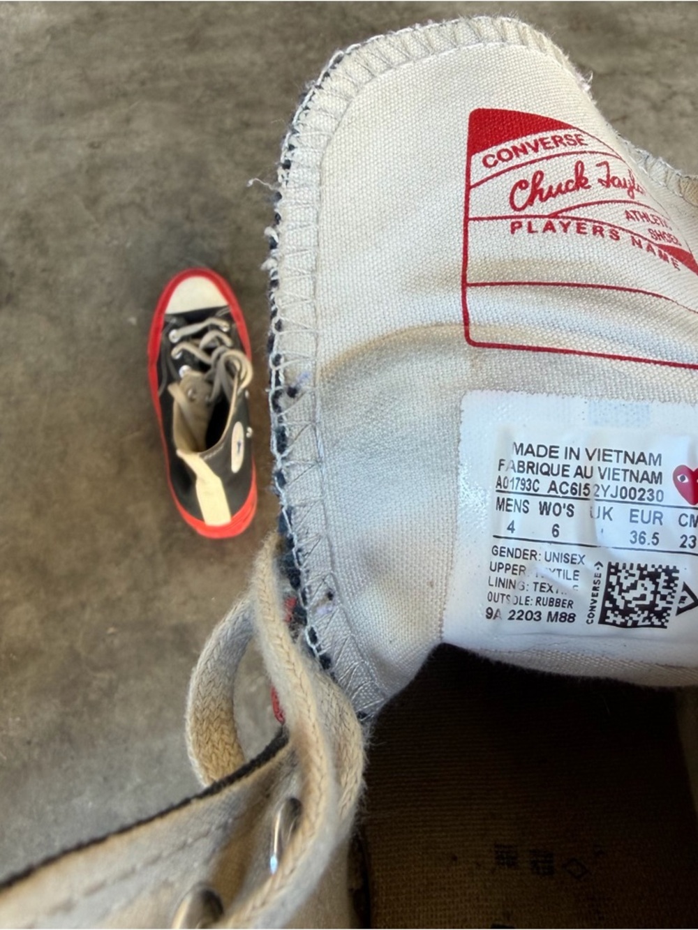 Converse x COMME des GARCONS PLAY Chuck 70 High Black Red Sole Men’s Size 4 US - Picture 6 of 6